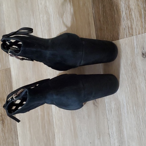 Sam Edelman leather suede black chunky laced heels - Picture 5 of 11